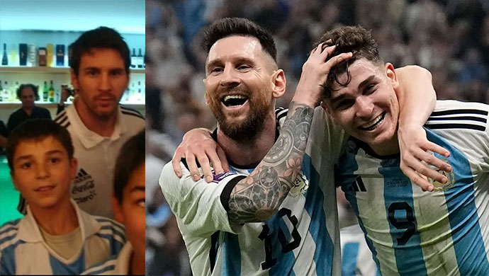 Cậu bé nhỏ ngày nào xin chụp hình với thần tượng Messi nay trở thành người hùng của Argentina như cách mà Messi đã làm.